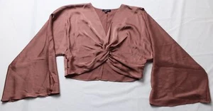 Skies Are Blue Women's Long Sleeve Cropped Twist Front Blouse EJ2 Mauve Medium - Picture 1 of 3