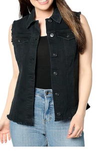 LOGO by Lori Goldstein Denim Vest with Fray Details Black - Picture 1 of 1