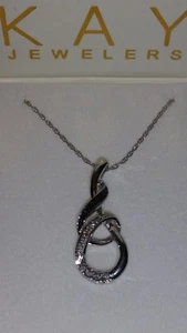 *EXQUISITE* KAY Jewelers Sterling Silver Black & White 4 Diamond Weave Necklace - Picture 1 of 7