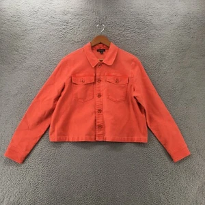 Tribal Cropped Denim Jacket Womens M Red Cotton Blend Button Up Collared Casual - Picture 1 of 12