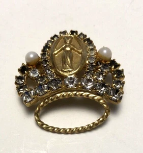 Broche Corona Vintage Estrás Perla Tono Dorado Reina Moda Joyería - Imagen 1 de 6