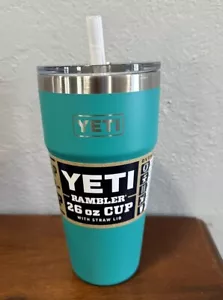 Yeti Rambler 26 OZ Tumblers Aquifer Blue with Straw Lid - Picture 1 of 8