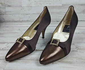 Décolleté Di Sandro pelle marrone raso/bronzo metallizzato con fibbia strass US9/EU40 - Foto 1 di 13