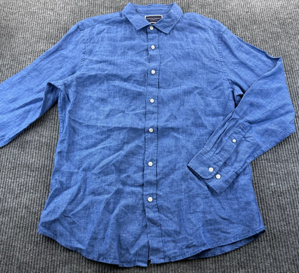 Camisa Charles Tyrwhitt Para Hombre Grande Azul 100% Lino Calce Ajustado Abotonada Informal Foto 1 de 4