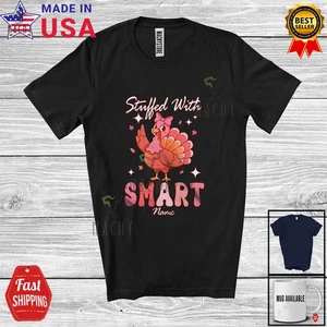 Custom Name Stuffed With Smart; Thanksgiving Pink Turkey Women Girl Family Shirt - Picture 1 of 7