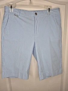 LRL Lauren Active Shorts Womens 6 baby Blue w/ White pin Stripes Bermuda Preppy - Picture 1 of 10