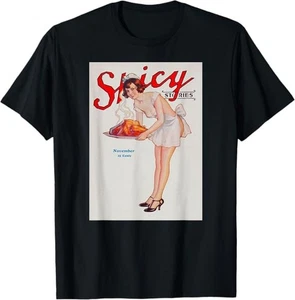 MOST POPULAR! November Turkey Nude Thanksgiving Chef Pin Up Girl T-Shirt S-5XL  - Picture 1 of 1