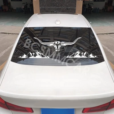 Calcomanía blanca para decoración de ventana trasera maletero vinilo coche gráfico Bull Head Mountain Foto 1 de 4