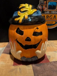 Halloween Keramik Kürbis Jack-O-Laterne Süßigkeiten/Keks Leckerli Dose - Bild 1 von 7