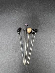 Antique Glass Top Hat Pins, Set Of 7 - Picture 1 of 7