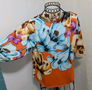 Chicos Size 0 Ladies Multicolor Bold Floral Silky Blouse - Picture 1 of 4