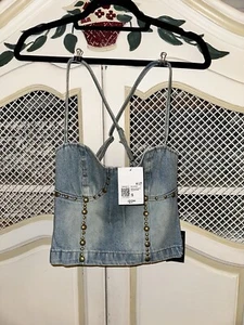 Forever 21 Denim Studded Top/Bustier Crop Top Juniors Size Small New With Tags🔥 - Picture 1 of 6