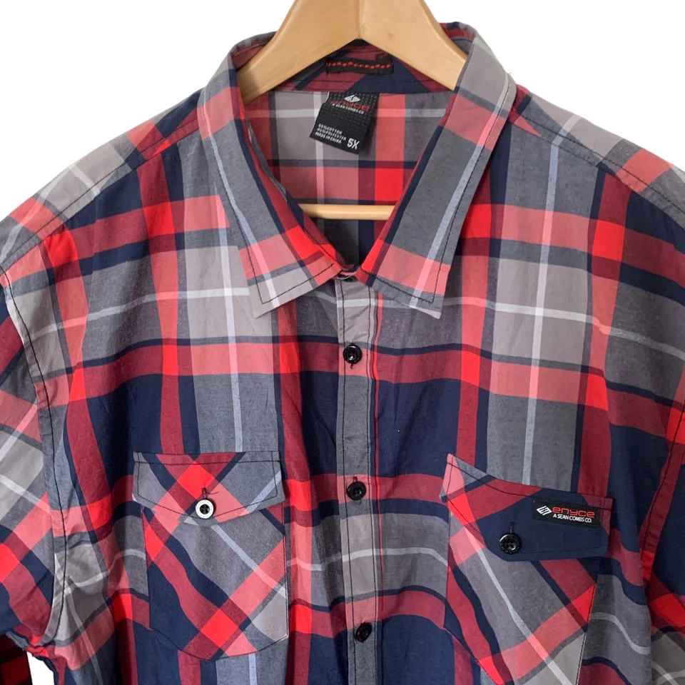 Enyce Shirt Mens Sz 5XL 5X BLACK WHITE Plaid FLANNEL SHIRT PRE-OWNED