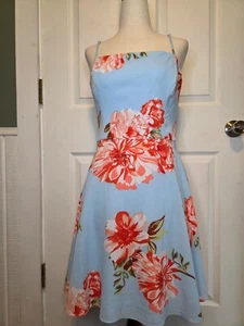 B Darlin Mini Dress Floral Blue Pink 13/14 Tie Back Flare Skirt Preppy Spring - Picture 1 of 6