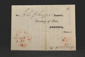 Maine: Deer Island 1852 Stampless Cover, Red CDS & Circled PAID 3, Hancock Co - Picture 1 of 5