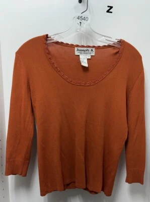 Vintage Joseph A Silk Sweater Orange 3/4 Sleeve Size Medium - Image 1 of 3