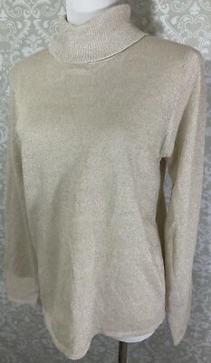 Suéter para mujer SUSAN GRAVER talla mediana dorado tejido cuello alto pulóver brillante Foto 1 de 4