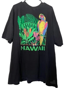Camiseta De Colección 3XL HAWAII Negra Años 90 Poli Camisetas Puntada Única Loro Estampado Hinchado - Imagen 1 de 5
