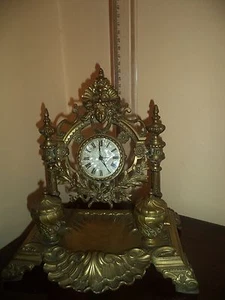 INKWELL DOUBLE BRONZEWITH CLOCK ORNATE MEDUSA HALLMARKED/NUMBERED - Picture 1 of 9