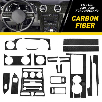 22pc Black Carbon Fiber Interior Decor Cover Trim Kit For 2005-2009 Ford Mustang - Image 1 of 4