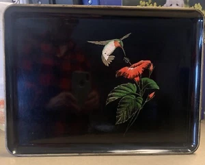 Vintage Otagiri Japan Black Lacquerware Serving Tray Hummingbird  - Picture 1 of 3
