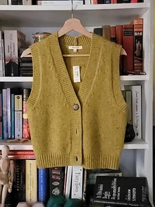 NWT Madewell Donegal Button-Front Sweater Vest XS $75 Donegal Mustard Yellow - Picture 1 of 7