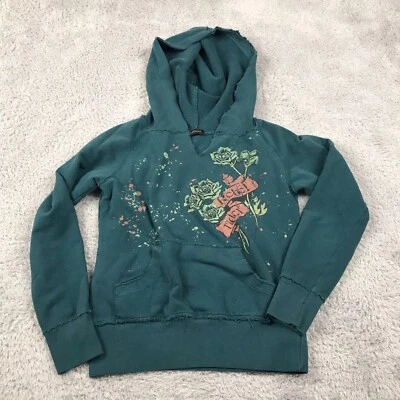 Vintage Y2K Gadzooks Hoodie Womens XS Blue Rose Robot Rider Graphic Pullover - Image 1 of 4