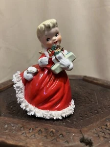 Vintage 1956 Napco Christmas Shopper Girl w/ Presents S1697A Red Dress Figurine - Picture 1 of 6