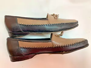 Lorenzo Banfi Tassel Loafers Two Tone Brown Leather Shoes Mens Size 10 1/2 - Picture 1 of 7