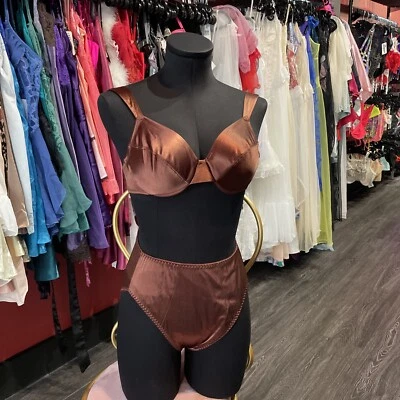 Vintage 90's Victoria's Secret Brown Second Skin satin liquid Bra/ Panty  36B/L - Image 1 of 4
