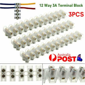 3pcs 12 Way 3A Plastic Terminal Block Wire Connector Barrier Strip Screw Kit AU - Picture 1 of 7