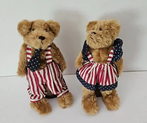 Set of 2 Goffa Boy & Girl Patriotic Stuffed Animal Teddy Bear Decor with Stands - Picture 1 of 8