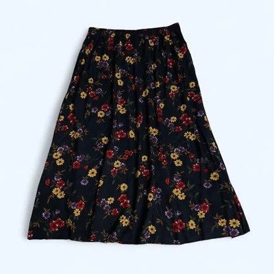 Falda Boho BOBBIE BROOKS Negra Floral Talla L Cintura Elástica Foto 1 de 4