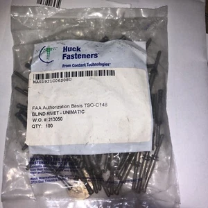 100pcs Huck Fasteners NAS1921C06S08U BLIND RIVET-UNIMATIC - Picture 1 of 3