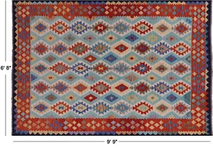6' 8" X 9' 9" Kilim Flat Weave Reversible Wool On Wool Rug - Q17830 - Picture 1 of 8
