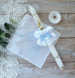 Personalised handkerchief Baptism 41 cm candle decoration drip cap Christening - Picture 1 of 5