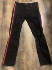 Waimea Skinny Fit jeans homme 34x32 noir rouge moto strass perles en détresse