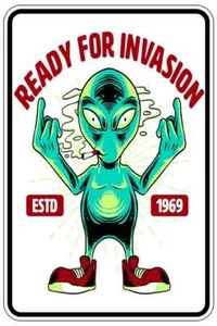 READY FOR INVASION sign Metal funny man cave home decor H285 - Picture 1 of 1
