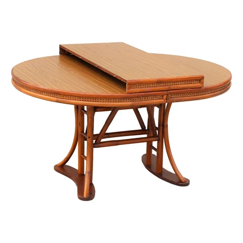 Vintage Paul Frankl Style Rattan Cane Oval Dining Table w/Leaf Midcentury Modern Cover