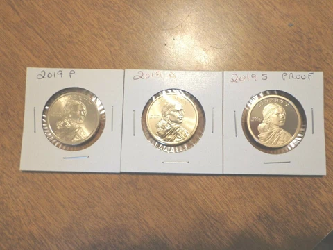 2019 P D S Sacagawea Dollar Proof Native American 3 Coin Set Lot PDS Cover