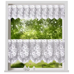 heimtexland ® Scheibengardine Jacquard Blumen Weiß Gardine Bistrogardine Typ261 - Bild 1 von 6