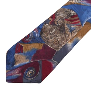 Hardy Amies 100% Silk Neck Tie Abstract Blue Brown Maroon Savile Row London A292 - Picture 1 of 6