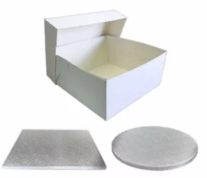 Single White Cake Box and Silver Board Pack - Thick Drum for Wedding, Party etc - Picture 1 of 5