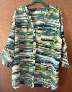 Calvin Klein Damen Bluse Übergröße 3X abstraktes Muster Knopfleiste Rollriegelärmel - Bild 1 von 7
