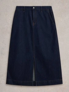 White Stuff Denim Skirt Women's Allie Casual Front Slit Midi Outfit with Pockets - Picture 1 of 1