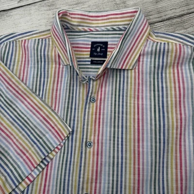 Camisa Johnnie-O Top Estante Abotonada Rayas Arco Iris Manga Corta Verano 2XL XXL Foto 1 de 4