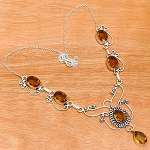 Citrine Quartz Gemstone Friends Jewelry Necklace Set 16-18'' - Picture 1 of 7