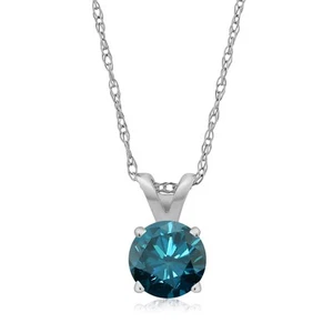 14K White Gold Blue Diamond Solitaire Pendant Necklace For Women (0.27 Cttw, - Picture 1 of 3