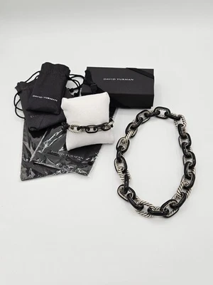 Juego de collar y pulsera David Yurman Madison plata y esmalte negro Foto 1 de 4