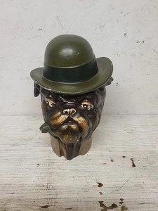 Ceramic Hand Painted Smoking Bulldog With Hat Figural Humidor Jar Cigars XONEX - Picture 1 of 11